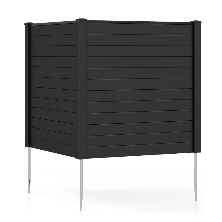 Freestanding black air conditioner fence with metal ground stakes, ideal for privacy around outdoor units and gardens.