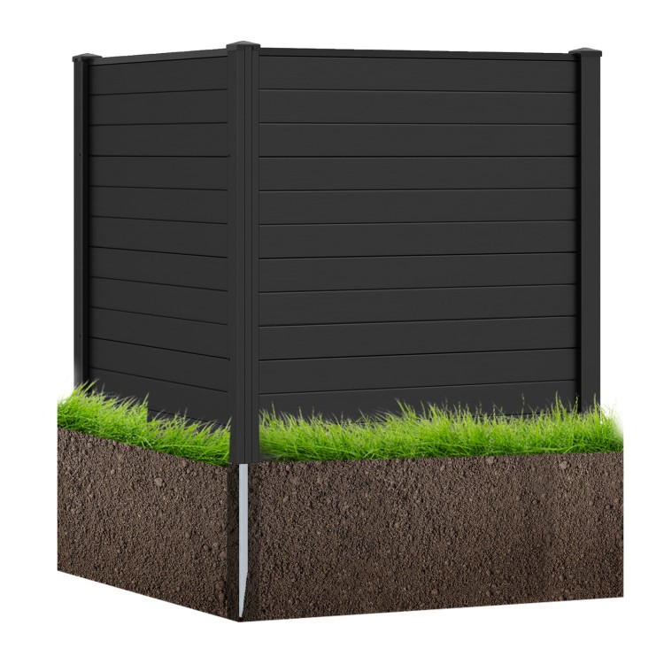 Freestanding black air conditioner fence with metal ground stakes, designed for privacy and stability in outdoor spaces.