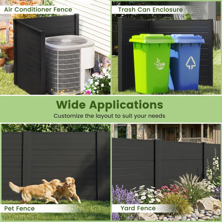 Freestanding 48 x 48 inch black air conditioner fence with metal stakes, ideal for privacy around outdoor units and.