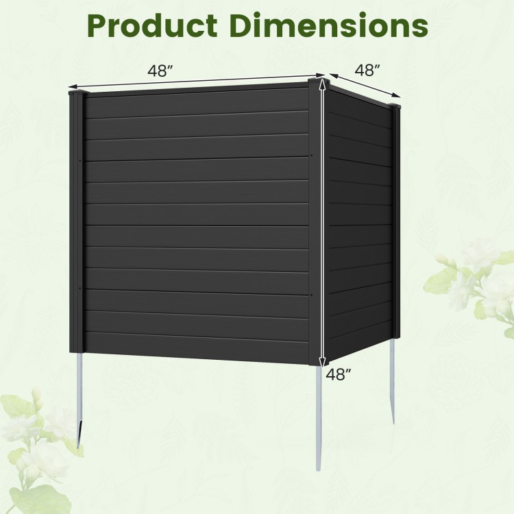 Freestanding 48 x 48 inch black air conditioner fence with metal stakes, designed for privacy and stability in outdoor.