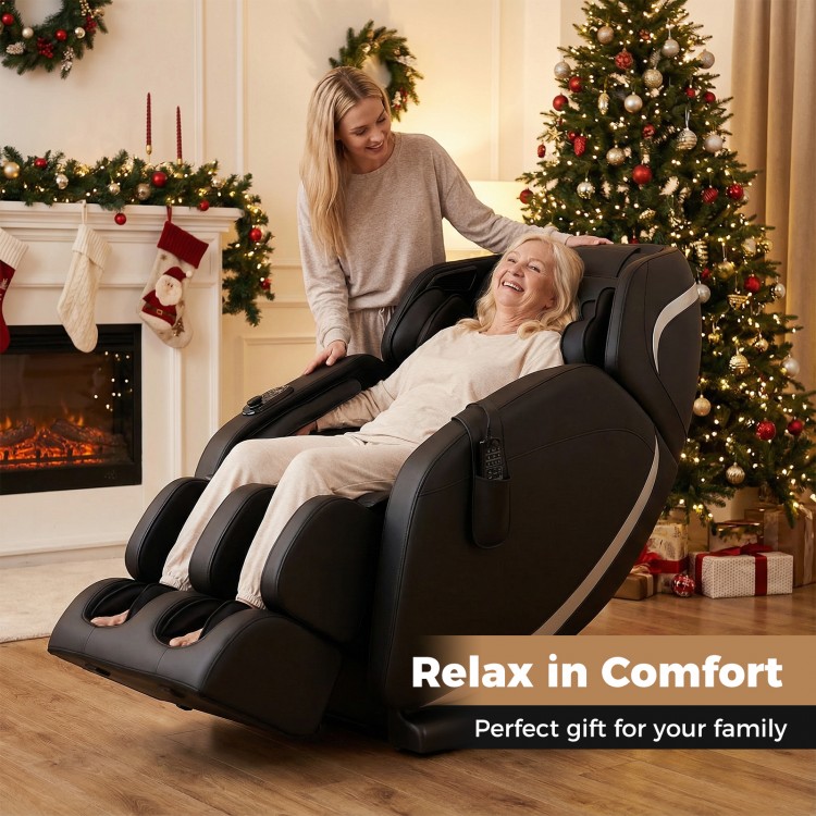 Full body massage chair in black with zero gravity feature, perfect for family relaxation and comfort during the.
