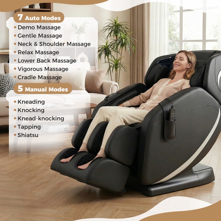 Full body massage chair in black featuring 7 auto modes, ergonomic SL track, and adjustable settings for personalized.