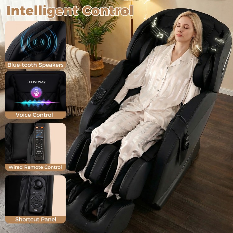 Full body massage chair in black with ergonomic SL track, Bluetooth speakers, and zero gravity settings for ultimate.