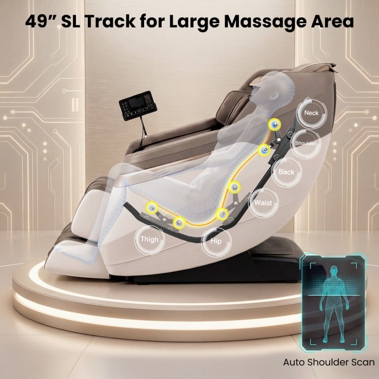 Full body massage chair with 49" SL track, zero gravity function, and waist heating for ultimate relaxation.