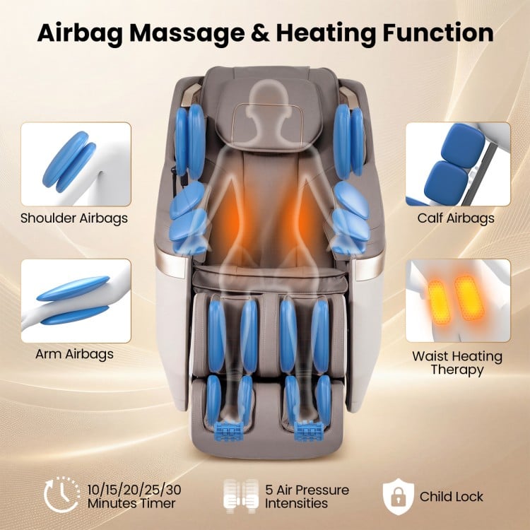 Full body massage chair with zero gravity function, waist heating, and shoulder, arm, and calf airbags for ultimate.