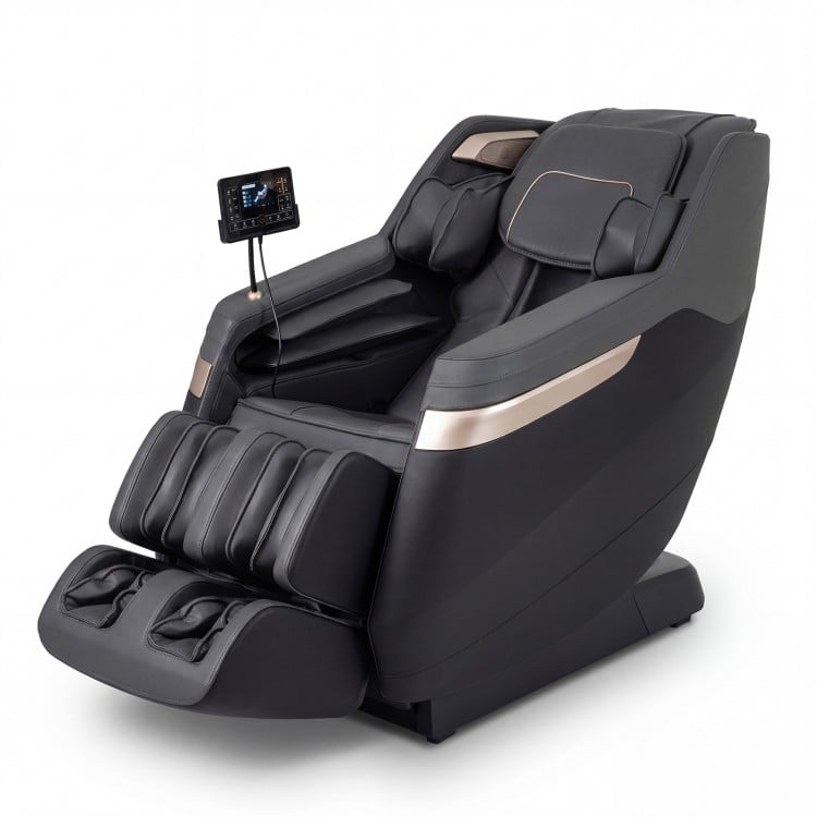 Full body massage chair in black with zero gravity function, waist heating, and LCD touch screen for ultimate.