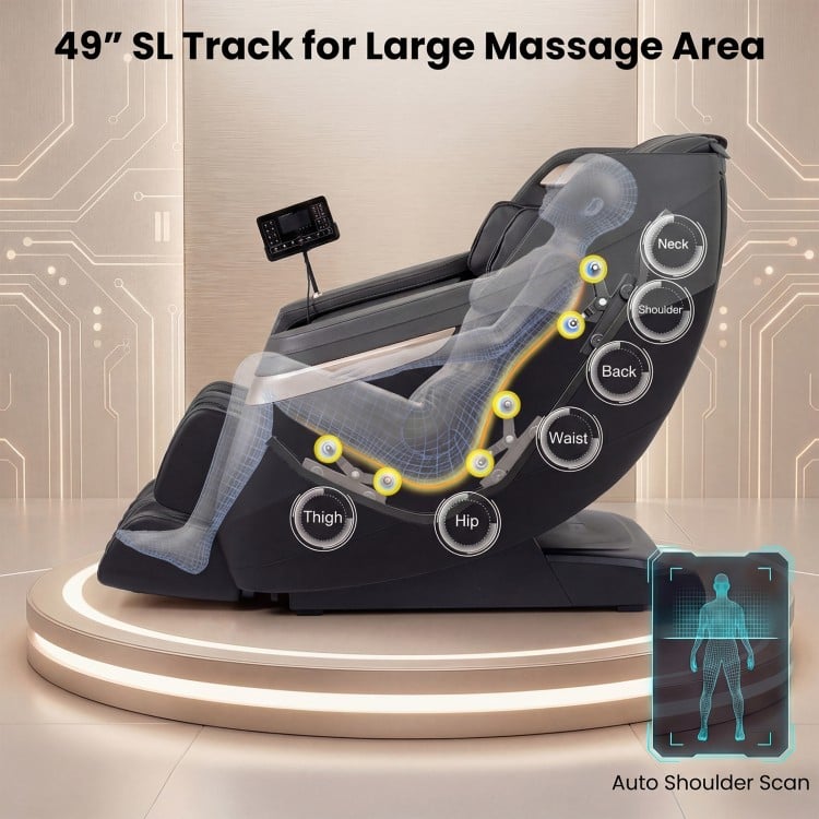 Full body massage chair with 49" SL track, zero gravity function, and waist heating for ultimate relaxation.