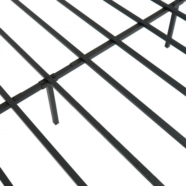 Heavy-duty metal bed frame slats with powder-coated finish for King size mattress, offering stability and under-bed.
