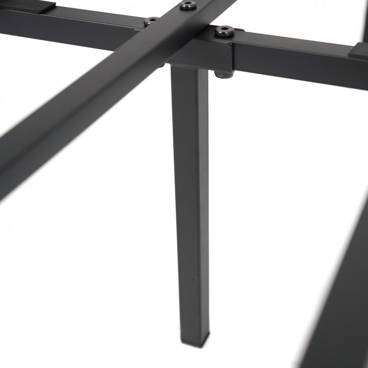Close-up of the heavy-duty metal bed frame's support slats, featuring a minimalist design for stability and noise-free.