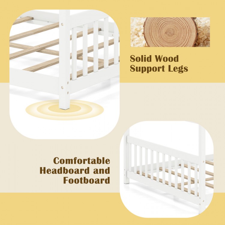 House bed with solid wood support legs, comfortable headboard and footboard, ideal for children's creativity and play.