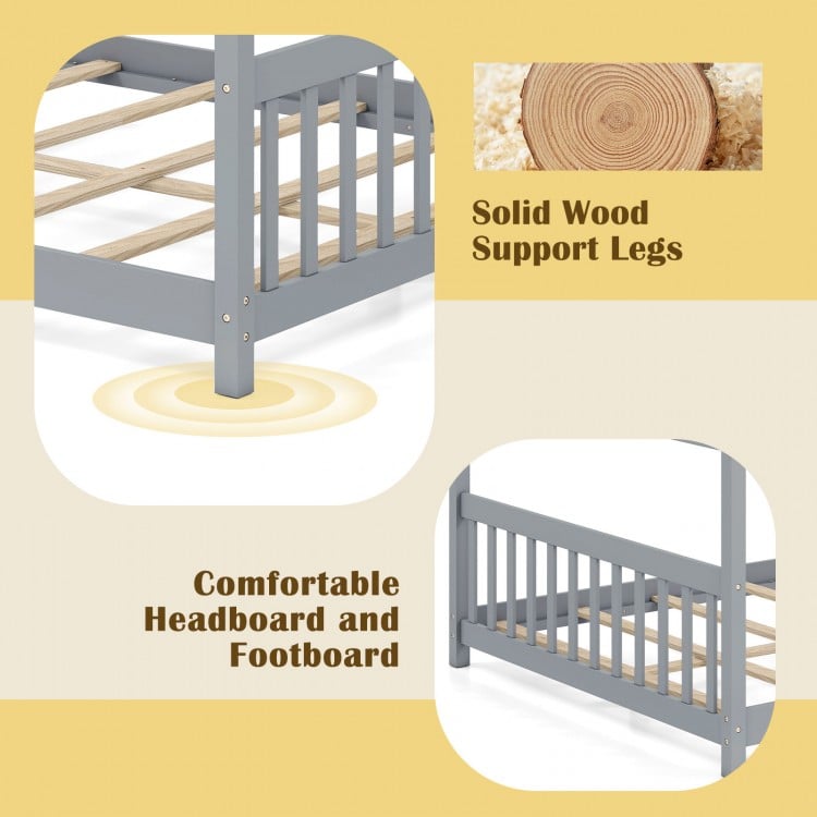 Solid wood legs and supportive headboard of the Full Size House Bed, designed for children's creativity and comfort.