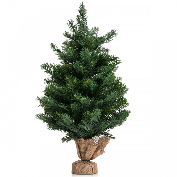 24-inch tabletop fir artificial Christmas tree with 35 warm white LED lights, perfect for festive decor in any space.