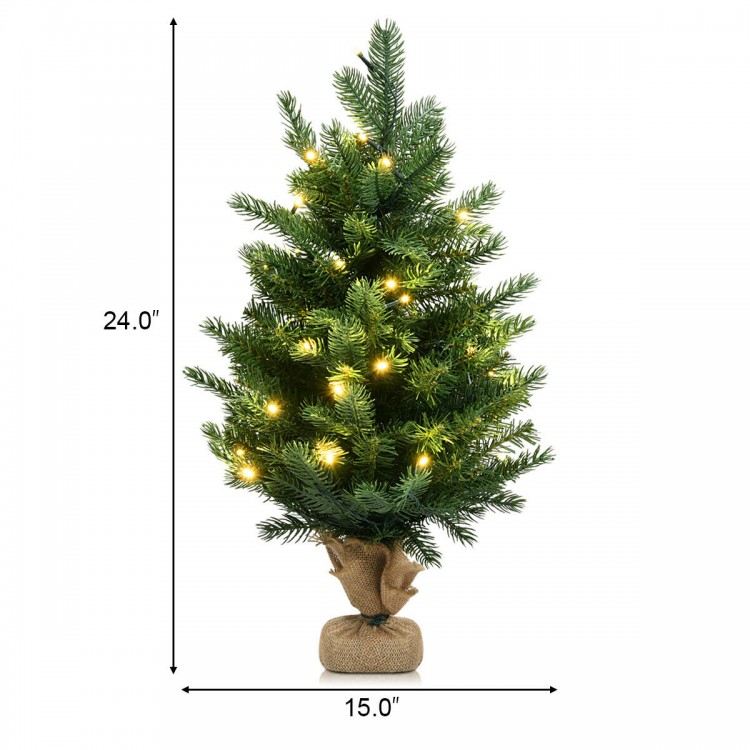 24-inch tabletop fir artificial Christmas tree showcasing 234 branch tips and a stylish burlap base for cozy holiday.