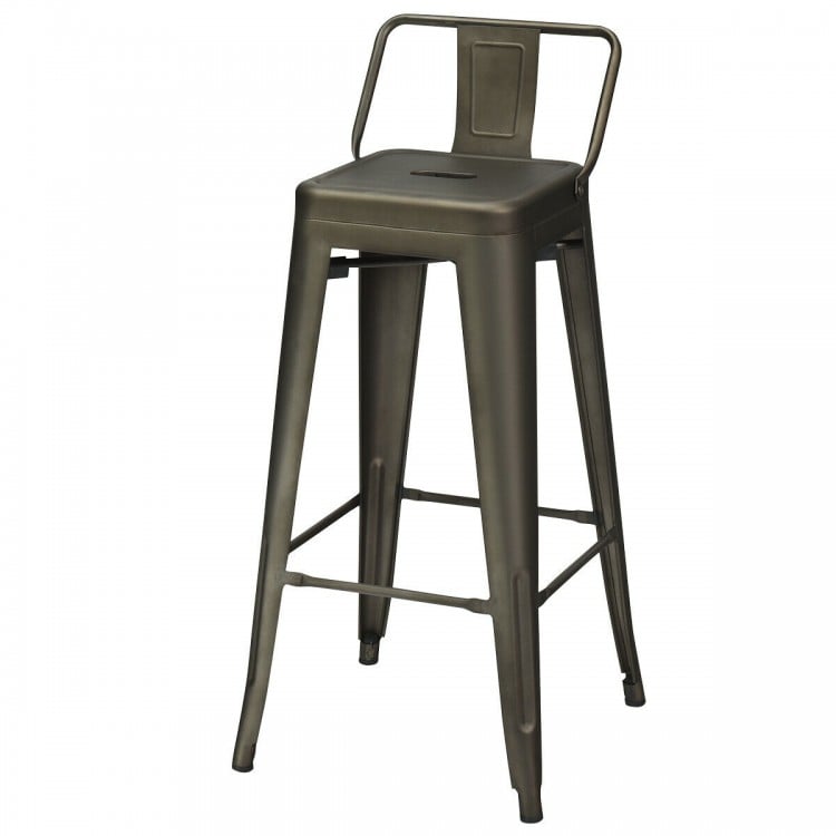 Single gunmetal 30-inch metal counter height barstool with low back, ideal for stylish and comfortable seating.