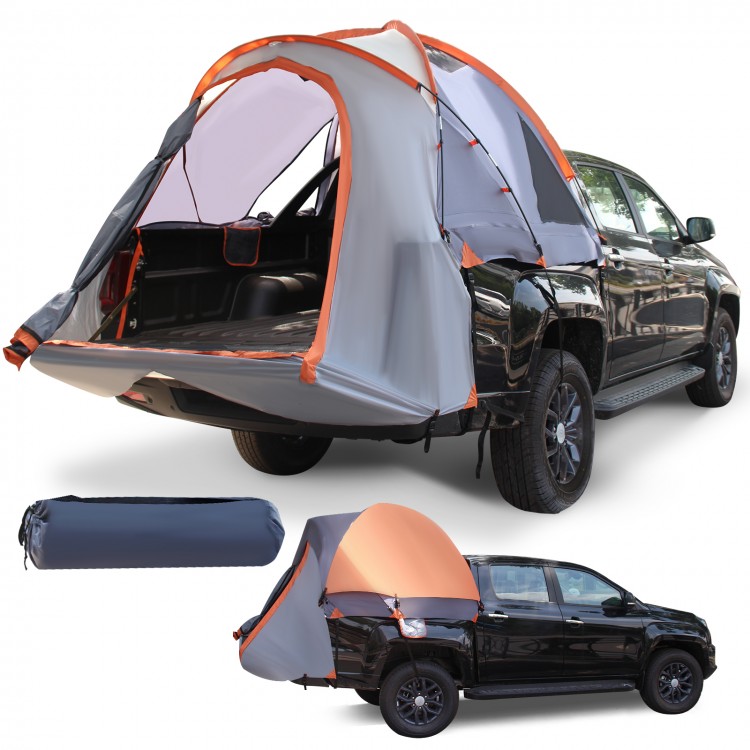 Portable pickup tent for 2-3 people with detachable cover, waterproof fabric, and convenient storage bags for outdoor.