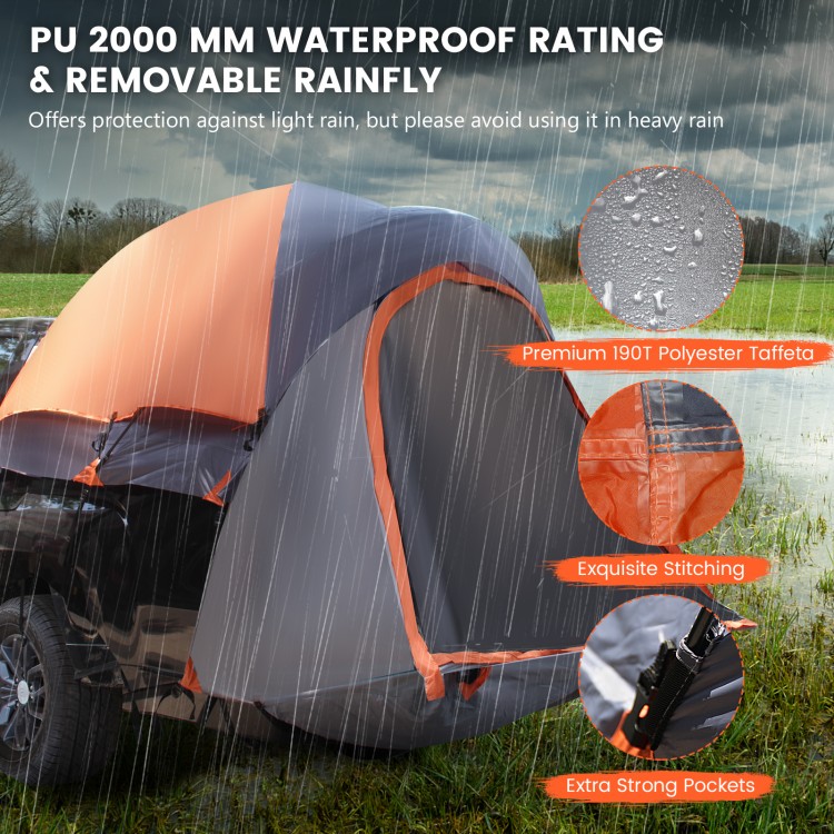 Portable pickup tent with waterproof 190T polyester taffeta, featuring a detachable cover and spacious interior for 2-3.