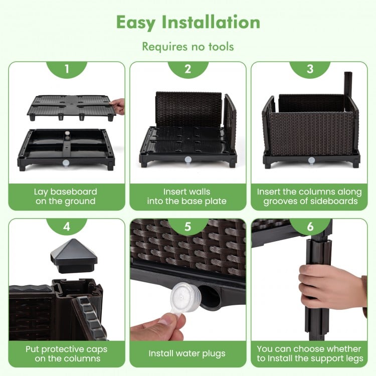 Elevated plastic raised garden bed planter kit in brown, featuring two 16" x 16" boxes for easy planting and.