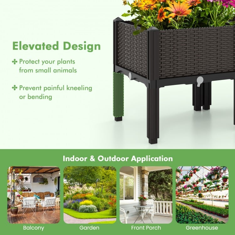 Elevated plastic raised garden bed planter kit in brown, featuring two 16" x 16" boxes for easy gardening indoors or.