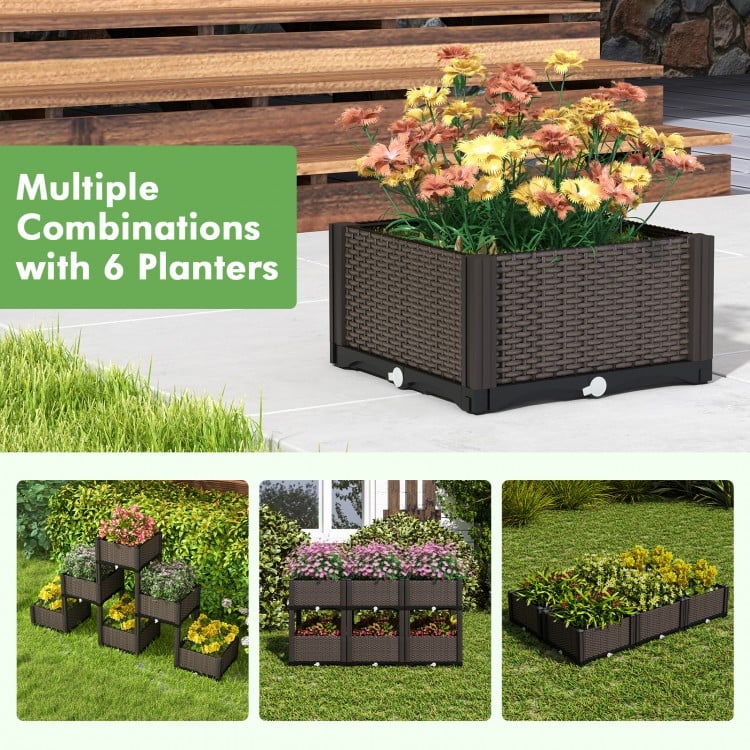 Elevated plastic raised garden bed planter kit with rattan pattern, perfect for flowers and vegetables in any outdoor.