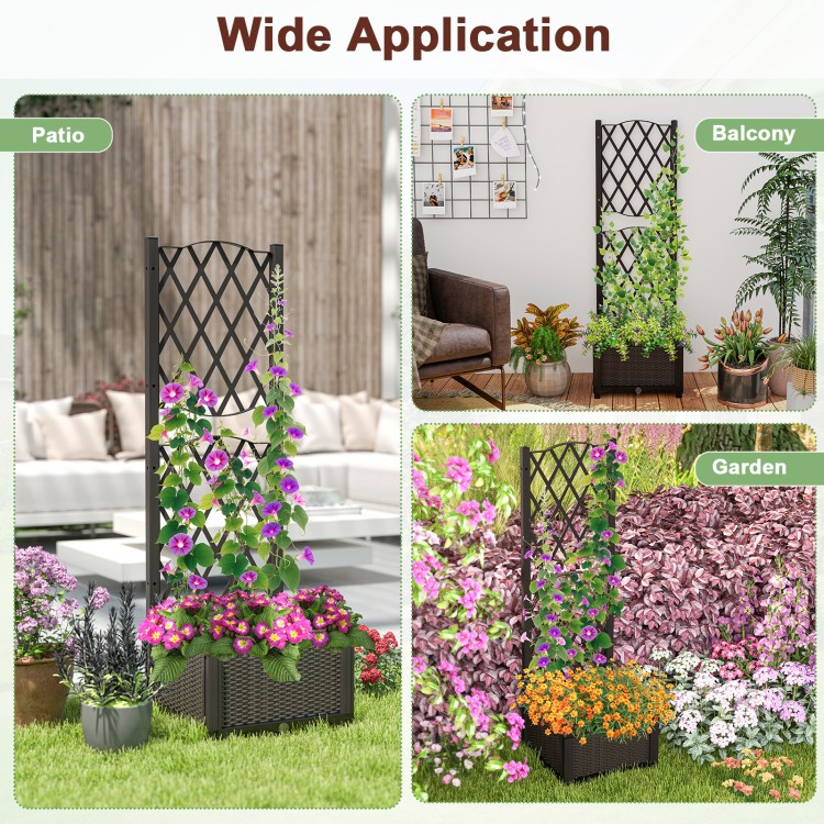 Vertical trellis planter box with large planting area in coffee color, perfect for climbing vines and garden decoration.