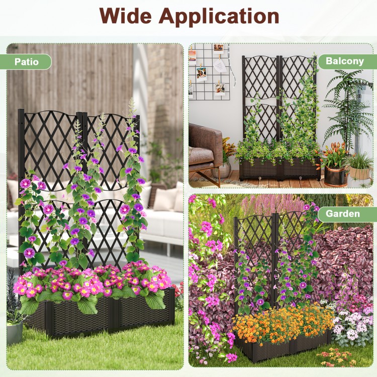Raised garden bed with trellis for climbing plants, made of durable coffee PP material, ideal for patio or garden use.