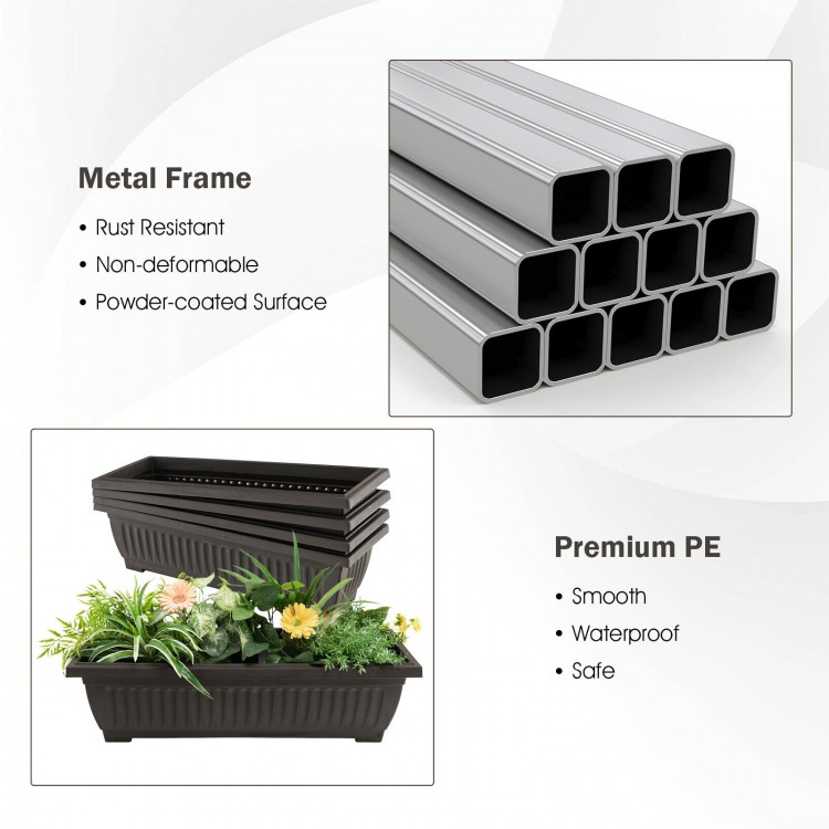 4-tier vertical raised garden bed with 4 detachable containers, featuring a robust metal frame and drainage holes for.