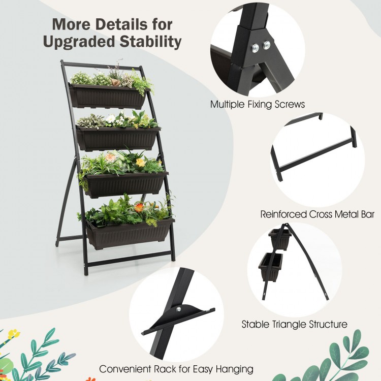 Detail of the reinforced cross metal bar on the 4-tier vertical raised garden bed for enhanced stability and support.