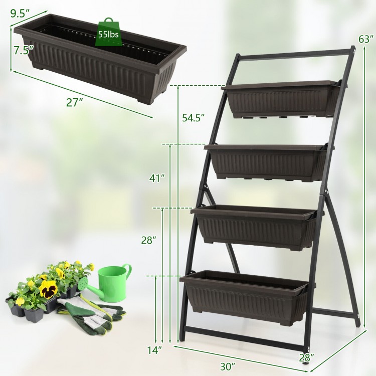 4-tier vertical raised garden bed with 4 detachable containers, drainage holes, and a sturdy metal frame for outdoor.