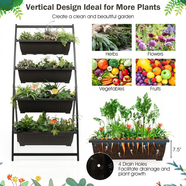 4-tier vertical raised garden bed with 4 detachable containers and drainage holes for efficient plant growth in any.