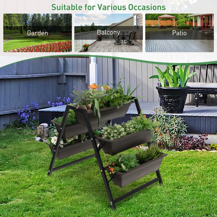 3-tier vertical raised garden bed with 5 plant boxes, made of durable PE material, perfect for gardens and balconies.