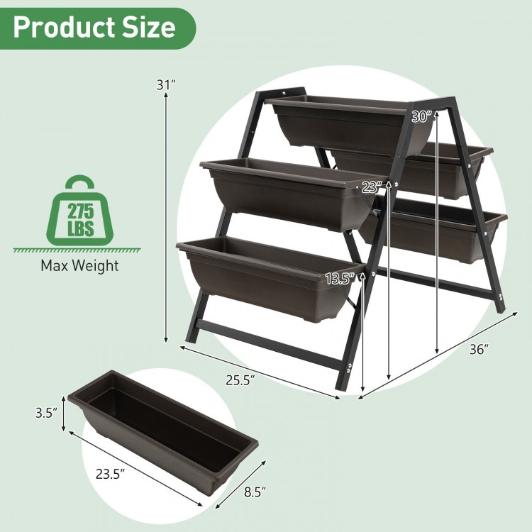 3-tier vertical raised garden bed with 5 plant boxes, featuring a trapezoidal metal frame for stability and easy.
