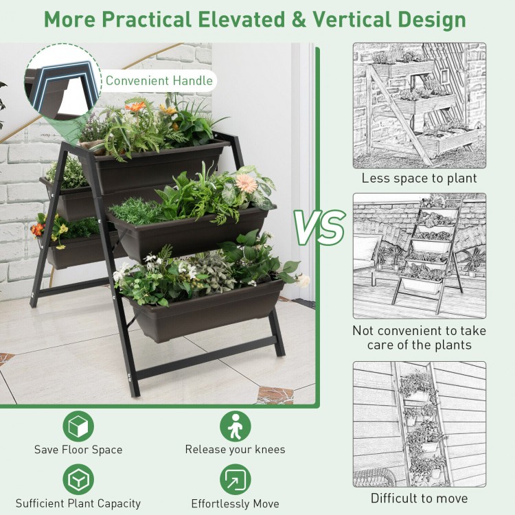 3-tier vertical raised garden bed showcasing the trapezoidal metal frame and convenient design for easy planting and.