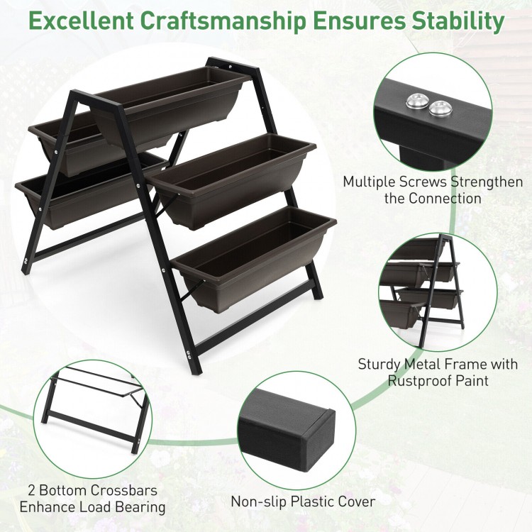 3-tier vertical raised garden bed with 5 removable plant boxes, sturdy metal frame, ideal for space-saving gardening.