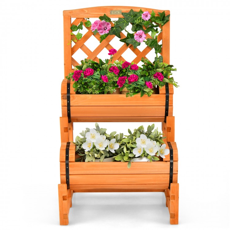 2-tier raised garden bed in orange with cylindrical planter boxes and trellis, perfect for indoor and outdoor plant.
