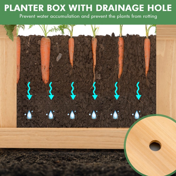 Folding wooden raised garden bed with drainage hole, ideal for growing herbs, fruits, and flowers in any outdoor space.