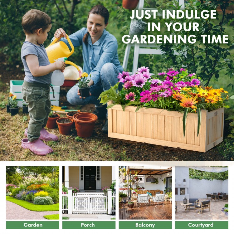 Folding wooden raised garden bed with removable bottom, ideal for growing herbs, fruits, and flowers in your garden.