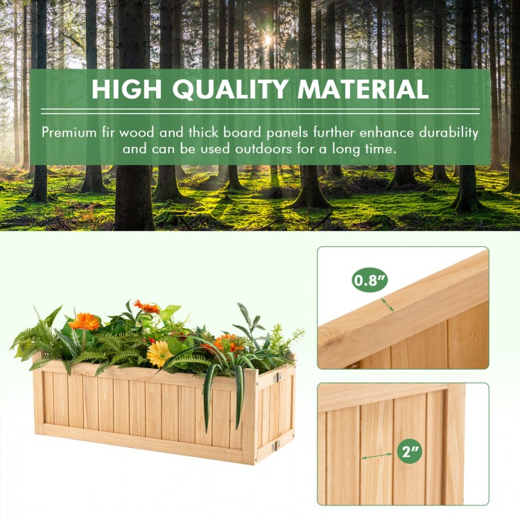Folding wooden raised garden bed made of fir wood, featuring a removable bottom for easy maintenance and drainage.