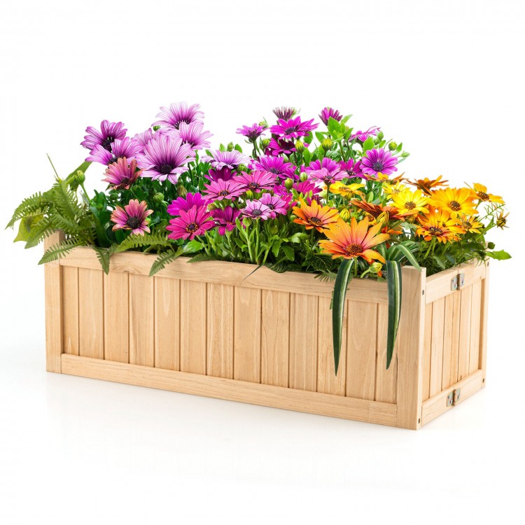 Folding wooden raised garden bed filled with colorful flowers, ideal for patio or garden use, featuring a detachable.