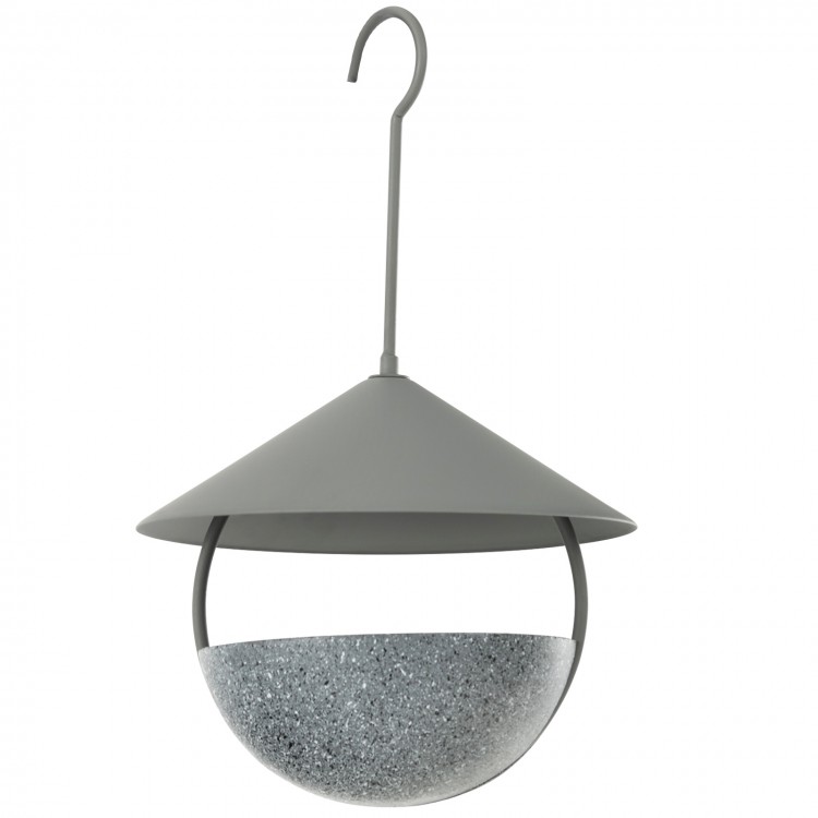 Metal hanging bird feeder and bath with weatherproof dome, featuring a rust-proof frame and convenient hanging hook.