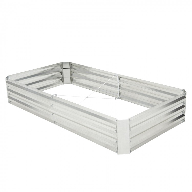 Metal galvanized raised garden bed with open-ended base, 6 x 3 ft, sturdy design for growing vegetables and flowers.