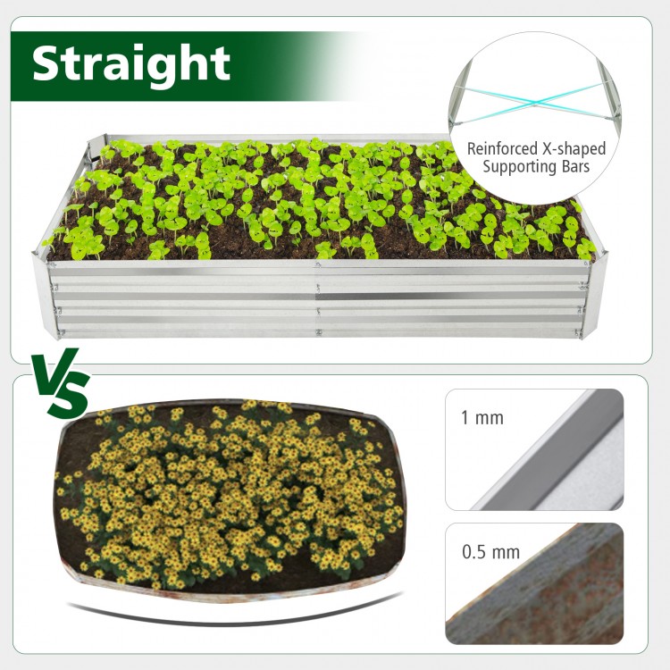 Metal galvanized raised garden bed, 6 x 3 ft, with open-ended base for plant cultivation and reinforced stability.