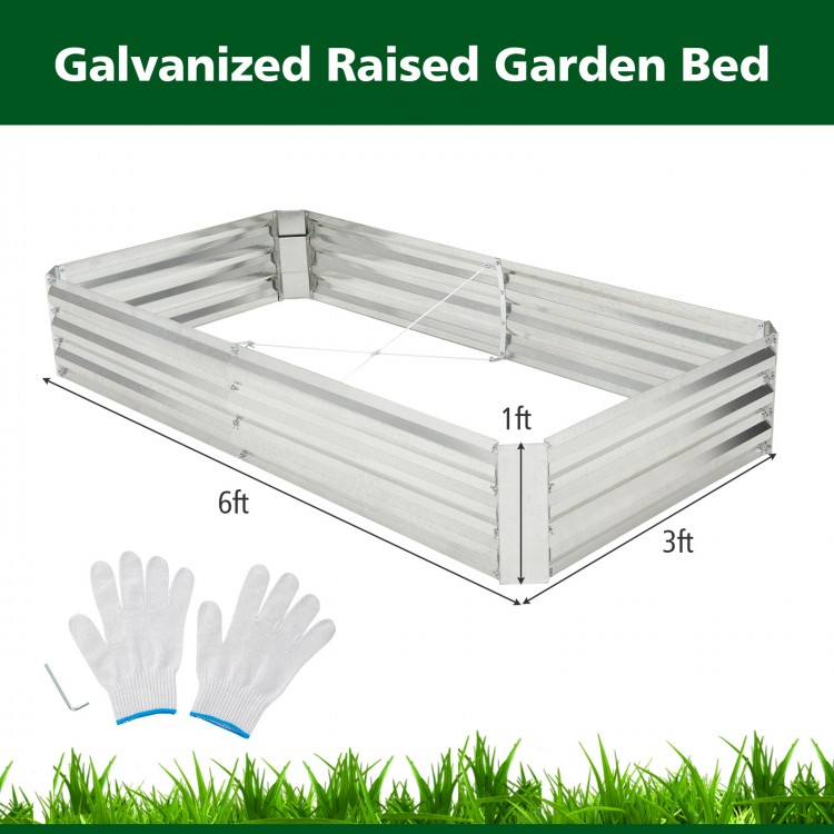 Galvanized raised garden bed measuring 6 x 3 ft with open-ended base, ideal for growing vegetables and flowers.