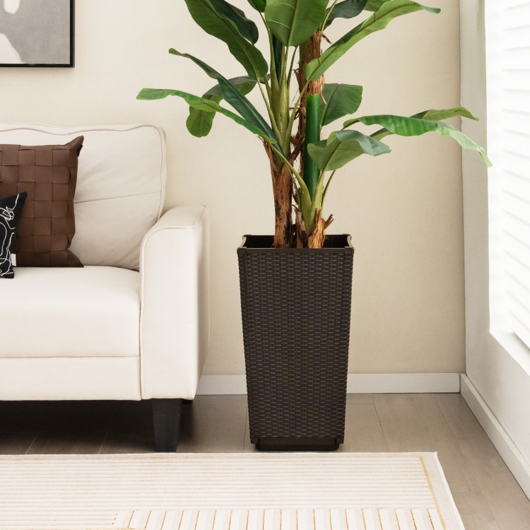 Wicker flower pot with drainage hole, brown, ideal for indoor or outdoor plant arrangements and stylish decor.