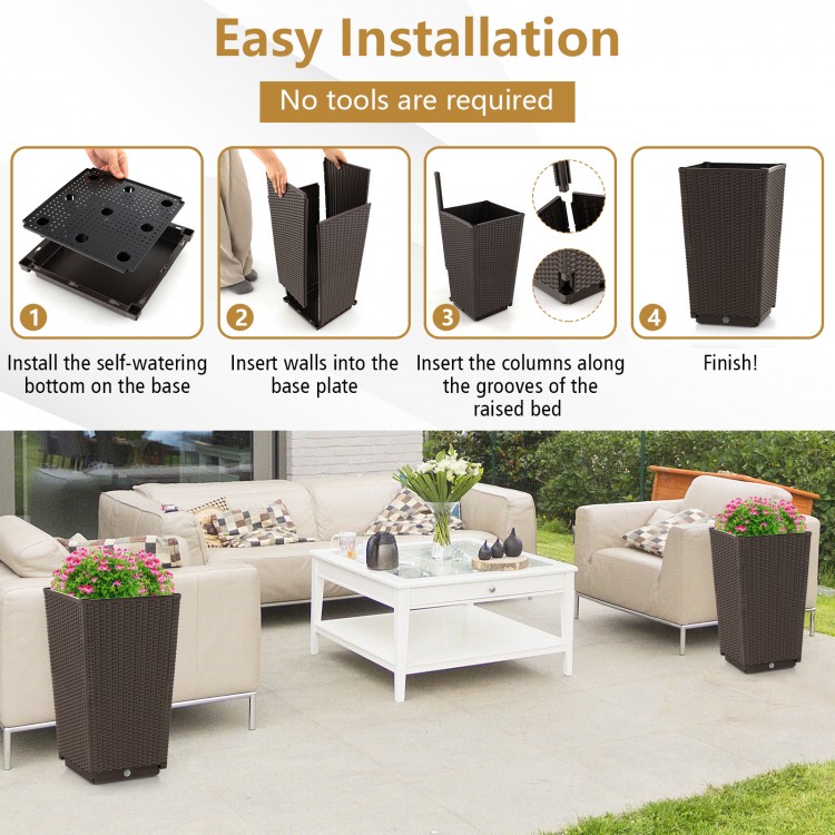 Brown outdoor wicker flower pot set of 2 with drainage hole, ideal for porch or balcony decoration and plant.