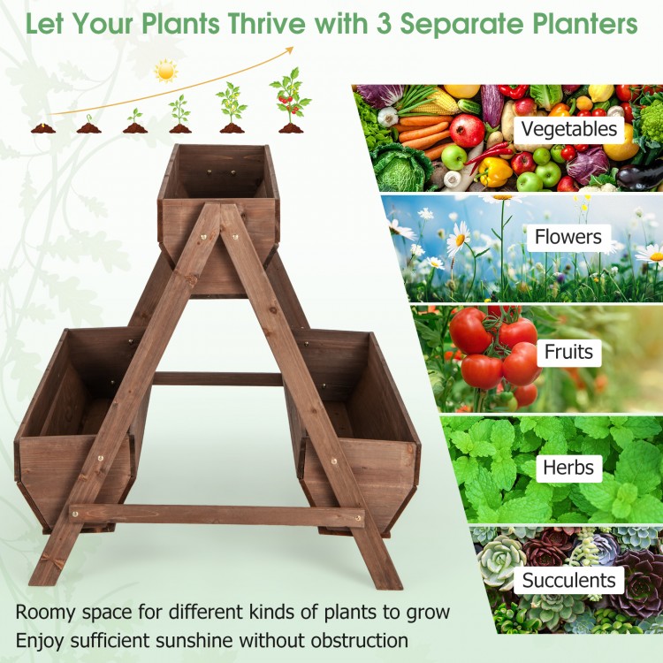 Vertical raised garden bed with 3 wooden planter boxes for growing flowers, herbs, and vegetables, ensuring optimal.