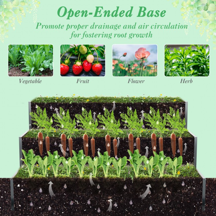 3-tier heavy-duty metal raised garden bed planter box in black, designed for vegetables, flowers, and fruits with.