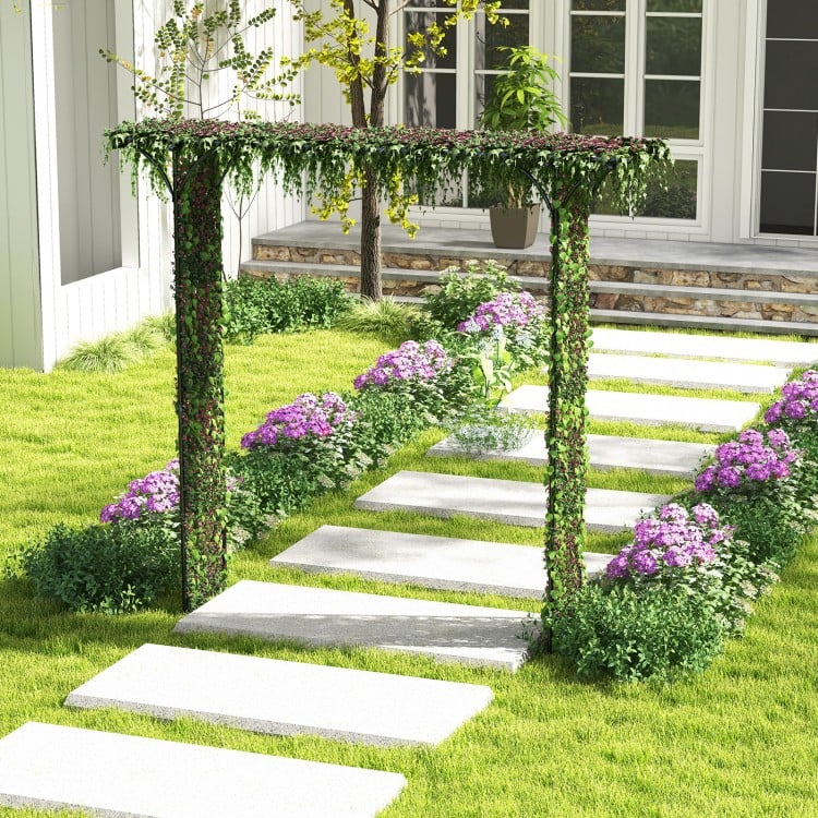 Metal garden arch measuring 81 x 20 inches, featuring a durable black powder-coated finish, perfect for climbing plants.