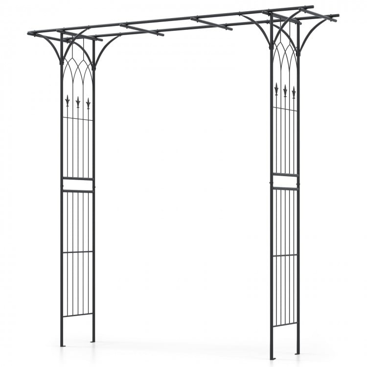 Metal garden arch in black, 81 x 20 inches, sturdy steel construction for supporting climbing plants and vines.