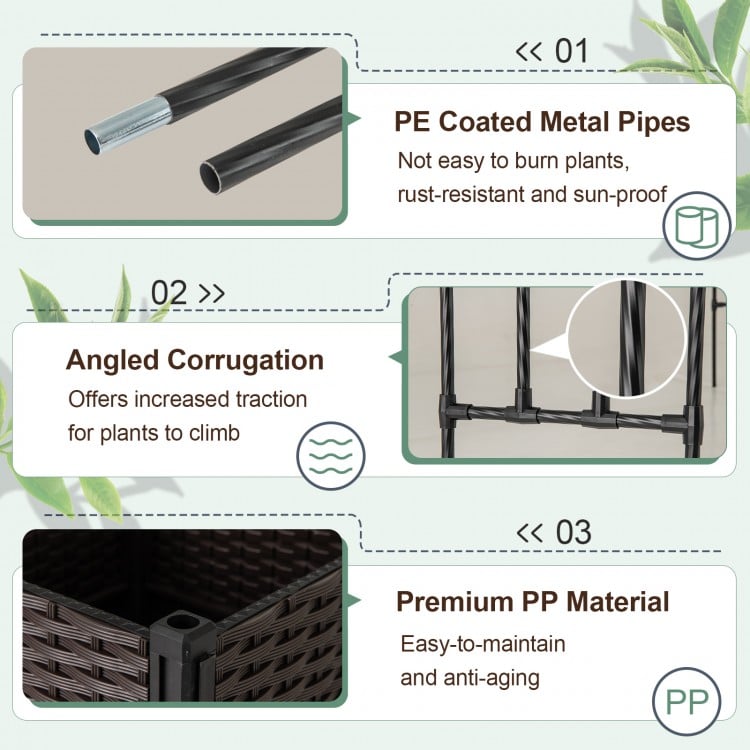 Black 6.6 feet garden arch trellis with 2 planter boxes, featuring PE coated metal pipes and angled corrugation for.