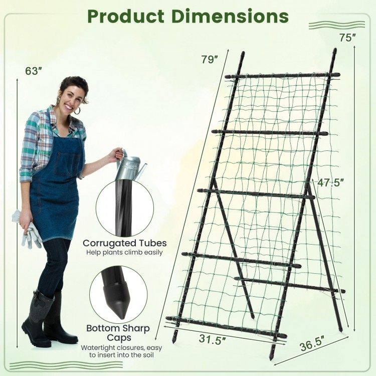A-frame garden trellis for climbing plants, 74 inches tall, featuring sturdy clips and PE-coated metal tubes for.